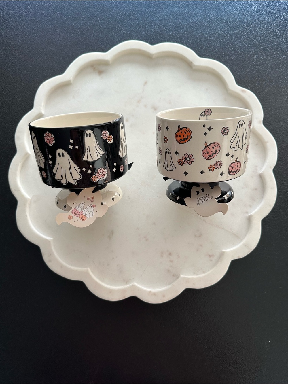 Goblin & Ghoul ~ Halloween Ghost & Pumpkin Candy Dish ~ Set of 2